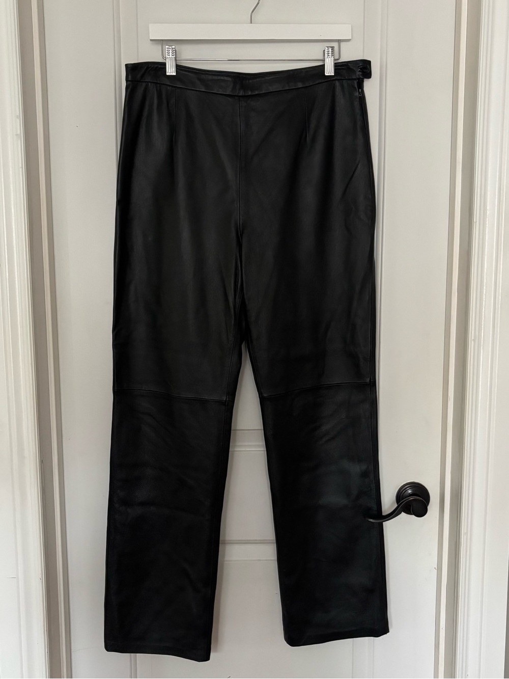 Y2K black leather pants Clio Leather size 14 straight leg 90s Britney club